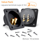 Kalevel 2pcs Speaker Box Terminal Cup Square 3.1in Double Binding Post Push Spring Loaded Terminal Cup with Bonus Screws for DIY Home Car Stereo