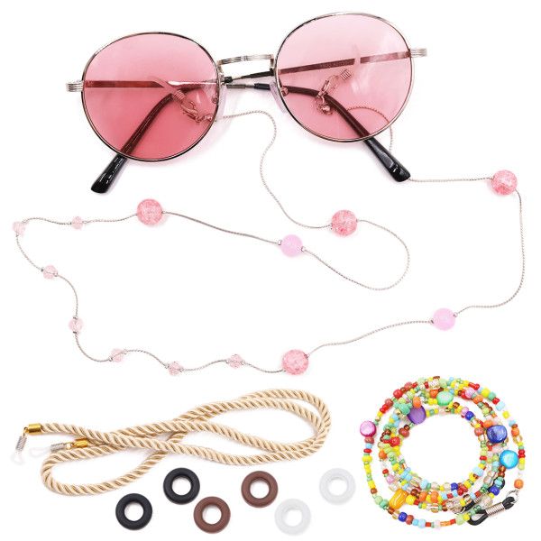 Kalevel 3pcs Eyeglass Chain Colorful Beaded Eyeglass Strap Crystal Sunglass Chain Rope Eyewear Retainer Set with Bonus Temple Tips for Women Girls