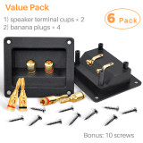 Kalevel 2pcs 2 Way Speaker Box Terminal with 2 Pairs Banana Plugs Square Binding Post Terminal Screw Cup Connection Subwoofer Banana Plugs Open Screw Type with Bonus Screws for DIY Home Car Stereo