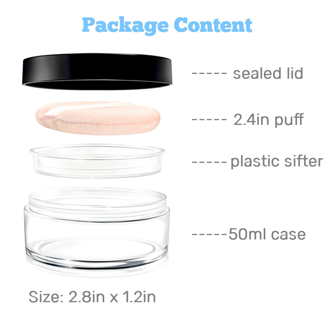 Kalevel Empty Makeup Powder Container 50ml with Puff Loose Face Powder