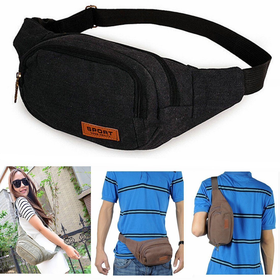 Kalevel® Outdoor Sports Backpack Casual One Shoulder Sling Bag Canvas Backpack Hiking Waist Bag