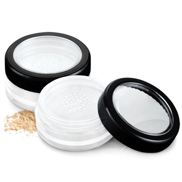 Kalevel 2pcs Empty Plastic Powder Makeup Container 10ml 10G Loose Powder Puff Compact Case Cosmetic Face Cream Jars Refillable Powder Bottle Travel Box Holder with Sifter and Black Rimmed Lids (10ml)