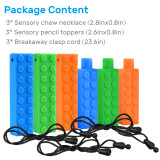 Kalevel Sensory Chew Necklace Pencil Topper 6 Pack Silicone Chewable Necklace Pencil Topper Teething Necklace Pendant for Boys Girls Autism ADHD and Oral Motor (Green, Blue, Orange)