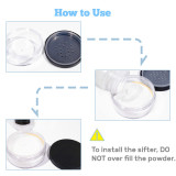 Kalevel 2pcs Reusable Empty Loose Powder Cosmetic Container Jars 30ml 1 oz Plastic Makeup Containers Powder Puff Case Storage Box Refillable Face Powder Compact with Mesh Sifter and Black Lids (30ml)
