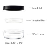 Kalevel 2pcs Reusable Empty Loose Powder Cosmetic Container Jars 30ml 1 oz Plastic Makeup Containers Powder Puff Case Storage Box Refillable Face Powder Compact with Mesh Sifter and Black Lids (30ml)