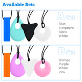 Kalevel 4 Styles Sensory Chew Necklace for Boys Girls Silicone Shark Style Chewing Necklace Pendant Teething Toys for Autism, ADHD, Baby Nursing or Special Needs (A Set)