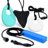 Kalevel 4 Styles Sensory Chew Necklace for Boys Girls Silicone Shark Style Chewing Necklace Pendant Teething Toys for Autism, ADHD, Baby Nursing or Special Needs (A Set)