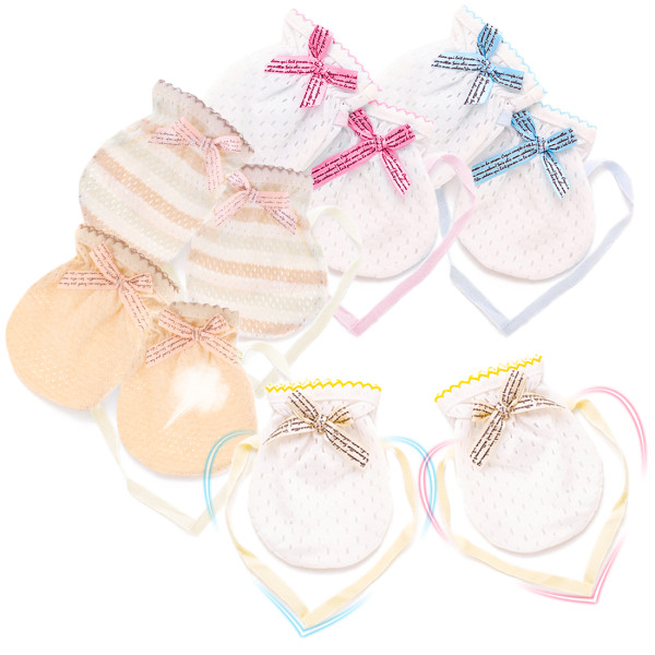 Kalevel 5 Pairs Newborn Baby Mittens No Scratch Baby Gloves Girl Boy Breathable Adjustable Baby Mittens with Drawstring for Infant 0-12 Months Summer