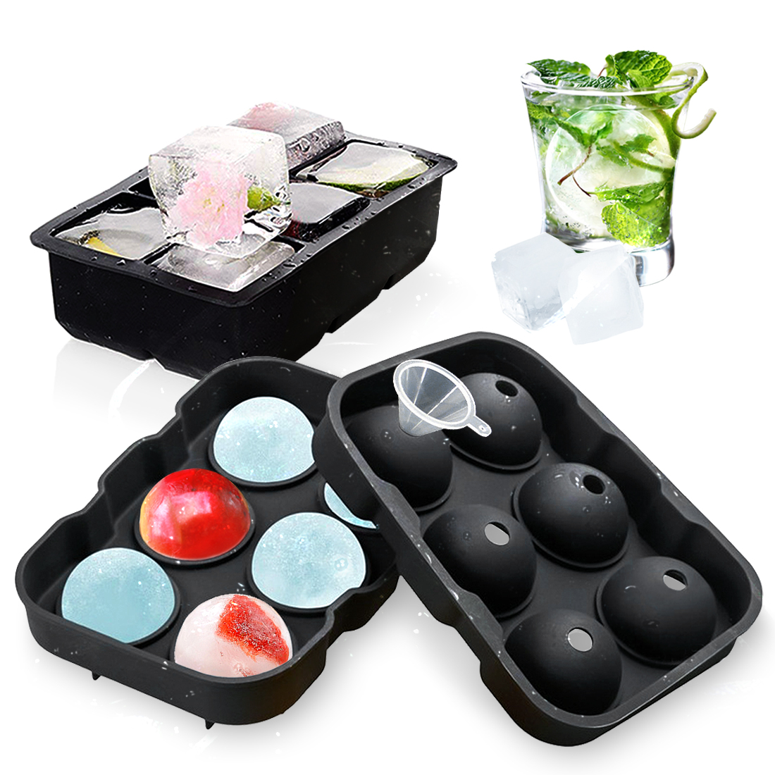 Kalevel Ice Cube Trays Silicone 2 Pack Sphere Ice Maker And Large ...