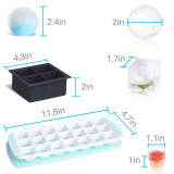 Kalevel 4 Pack Ice Molds for Whiskey Large Silicone Ice Cube Tray Sphere Square with Easy Release Flexible Ice Tray with Lid 21 Cubes Set