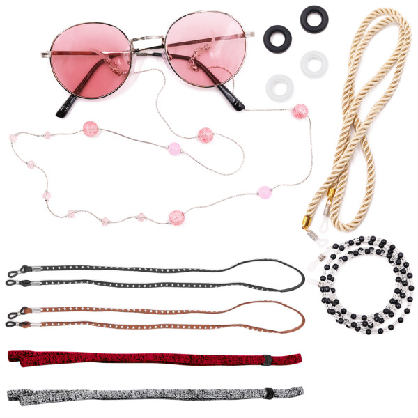 Kalevel 7pcs Eyeglass Chains for Women Girl Sunglass Straps Beaded Glasses Lanyard Cord Adjustable Eyeglasses Strap Sport Colorful Multiple Styles with Bonus Silicone Temple Tips