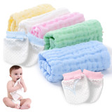 Kalevel 5pcs Baby Muslin Washcloths Bath Towels Cotton 12x12 and 2 Pairs Newborn Baby Mittens Gloves Unisex Multicolored
