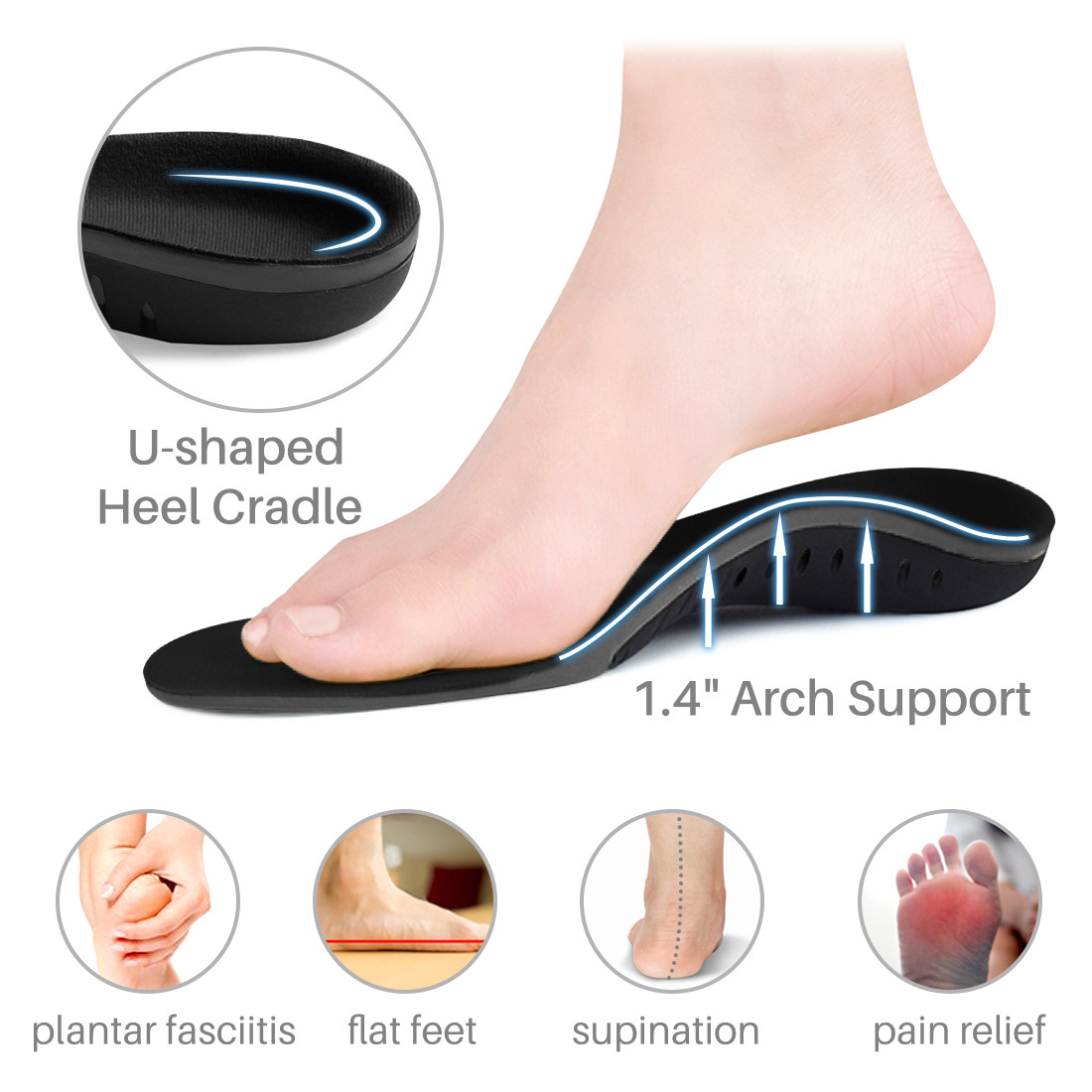 Kalevel Plantar Fasciitis Arch Support Insoles Men Women Shoe Inserts ...
