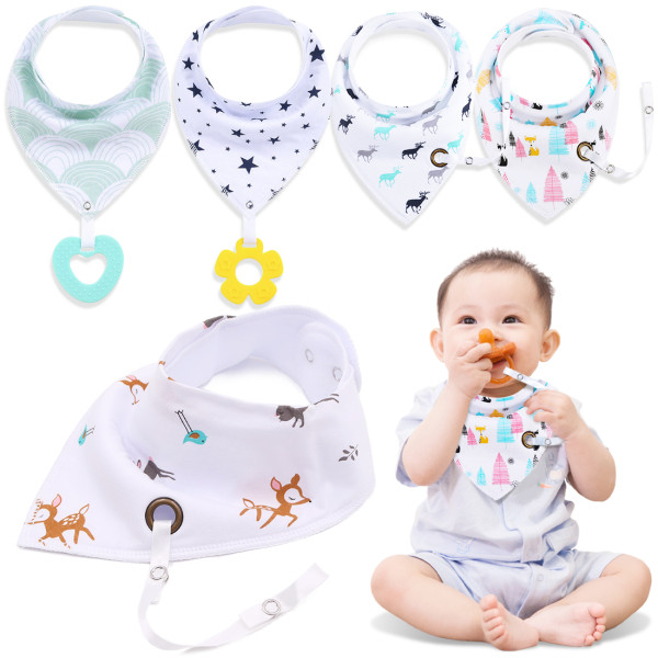 Kalevel 5 Pack Baby Bandana Bibs Unisex with Teether Pacifier Strap Bandana Bibs Cotton Soft Adjustable Drool Bibs Snaps Closure 2 Layers Baby Shower Gifts Set for 0-3 Years Toddlers