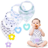 Kalevel 4 Pack Baby Bibs with Snaps Teether Bandana Bibs Soft Absorbent Adjustable Drool Bandana Cotton Baby Bibs 2 Layers Baby Shower Gifts Set for 0-3 Years Toddler Boys