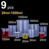 Kalevel 9pcs Plastic Beakers Measuring Cups with Spout Plastic Graduation Cups Graduated Cups Plastic Beaker Measuring Beaker for Liquid Measuring Tools Polypropylene Measuring Cup (200ml-1000ml)