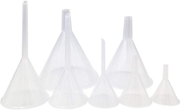 Kalevel 7pcs Plastic Funnel Set Wide Mouth All Purpose Clear Kitchen Lab Funnel Food Grade Polypropylene Funnel