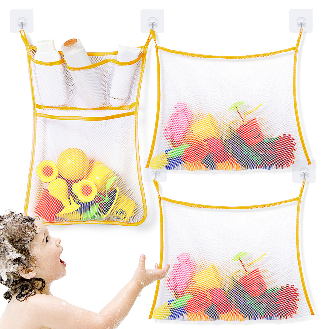 Kalevel 3pcs Bath Toy Organizer Storage Mesh Quick Dry Bath Mesh Net