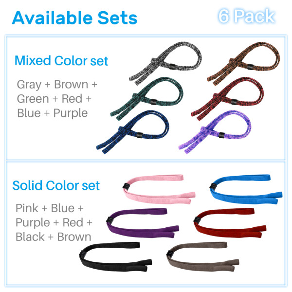 Kalevel 6pcs Sunglasses Strap for Men Women Kids Eyeglass Holder Strap Sports Adjustable Eyewear