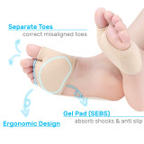 Kalevel 2 Pairs Metatarsal Sleeve Pads Foot Cushions Forefoot Gel Support Pads Half Toe Bunion Sleeve for Men Women Reusable (Beige, S)