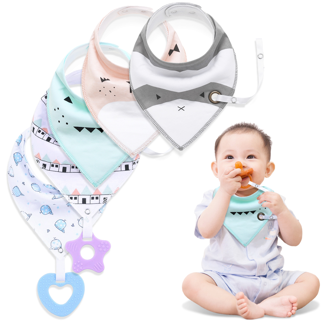 Kalevel 5pcs Baby Bandana Drool Bibs Girl Boy Organic Cotton Super