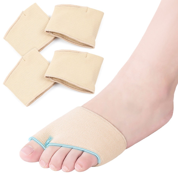Kalevel 2 Pairs Metatarsal Sleeve Pads Foot Cushions Forefoot Gel Support Pads Half Toe Bunion Sleeve for Men Women Reusable (Beige, S)
