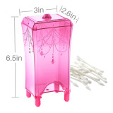 Kalevel Acrylic Cotton Pad Holder Make up Cotton Container Clear Cotton Organizer Cosmetic Storage Makeup Organizer (Clear Pink)