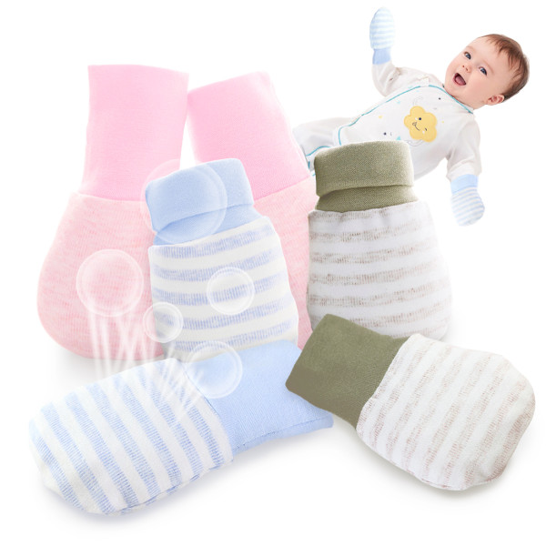 Kalevel Newborn Baby Mittens Girl No Scratch Gloves Cotton Mittens Infant Gloves for Growing Babies 0-12 Months with Non Slip Long Cuff (3 Pairs, Mixed Colors)