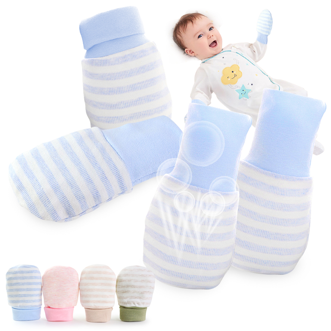 Kalevel 2 Pairs Newborn Baby Mittens Anti Scratch Baby Gloves with Long