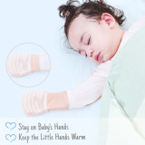Kalevel No Scratch Baby Mittens Newborn Gloves Large Infant Boy Girl Cotton Mittens with Anti Slip Long Cuff 0-12 Months (2 Pairs, Brown Stripe)