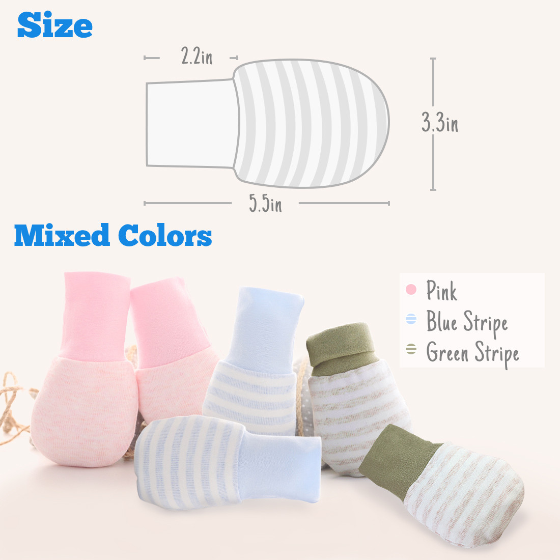 Kalevel Newborn Baby Mittens Girl No Scratch Gloves Organic Cotton