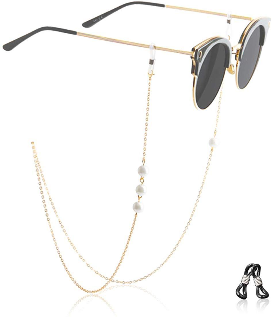Kalevel Glasses Strap Holder Beaded Eyeglass Chains and Cords for Women Gold with Bonus 2pcs