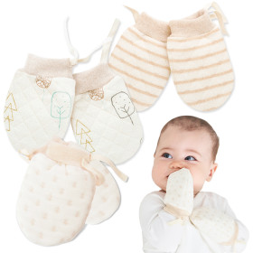 Kalevel 3 Pairs Newborn Baby Mittens Winter No Scratch Infant Warm Baby Gloves with String for 0-2 Years Boys Girls Adjustable