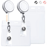 Kalevel 4pcs Badge Holder Reel Clip Retractable with Name Tag Plastic ID Card Holder Horizontal Clear Vertical (Silver)
