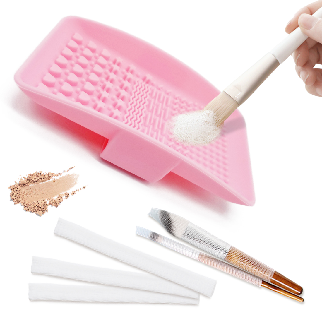 Kalevel Makeup Brush Cleaner Mat Pad with 5pcs Brush Protector Set