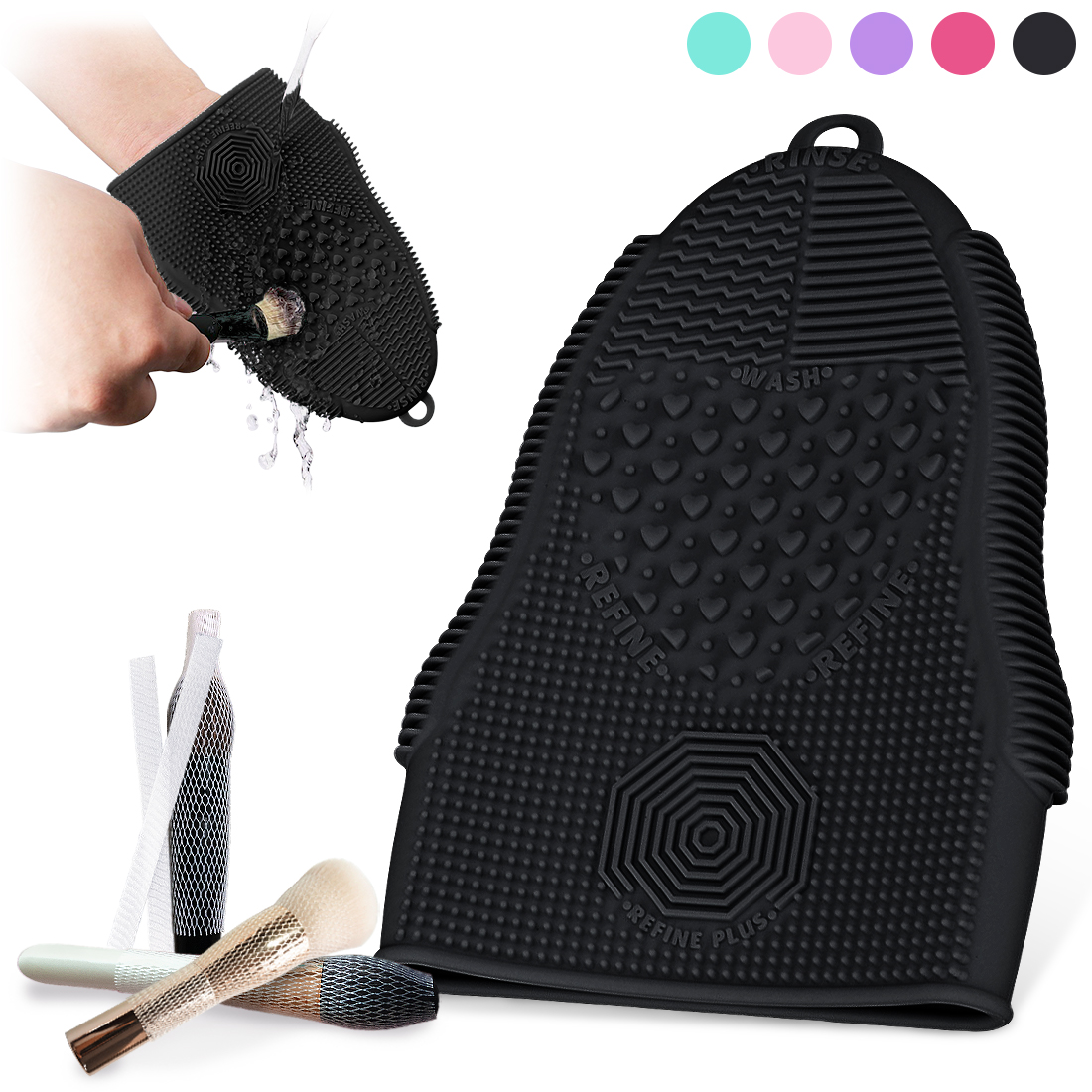 Kalevel Makeup Brush Cleaner Glove Cosmetic Brush Cleaning Mat Portable