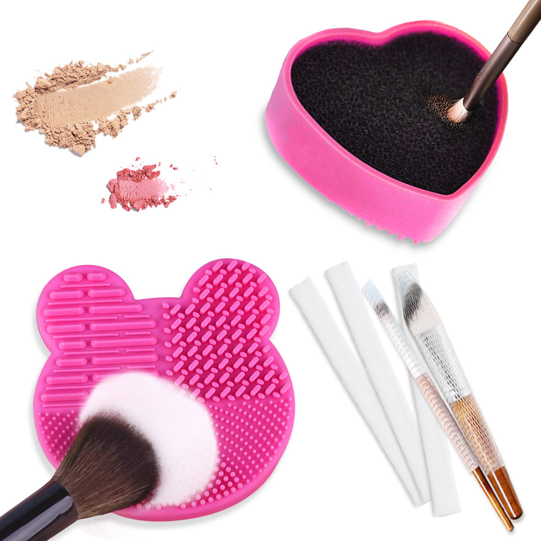 Kalevel 2pcs Silicone Makeup Brush Cleaning Mat Quick Color Remover Scrubbing Pad Washing Tool