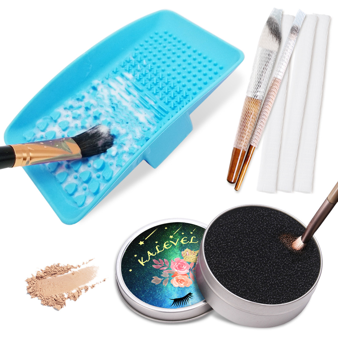 Kalevel Brush Color Removal Sponge Makeup Cosmetic Brush Cleaning Mat Set of 3 and 5pcs Brush