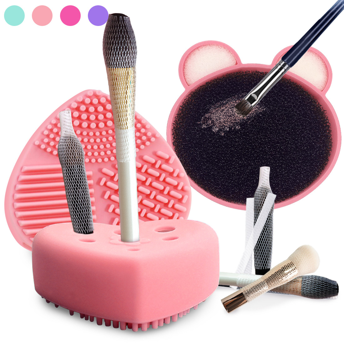 Kalevel 3 Pack Makeup Brush Cleaning Silicone Mat Cosmetic Brush