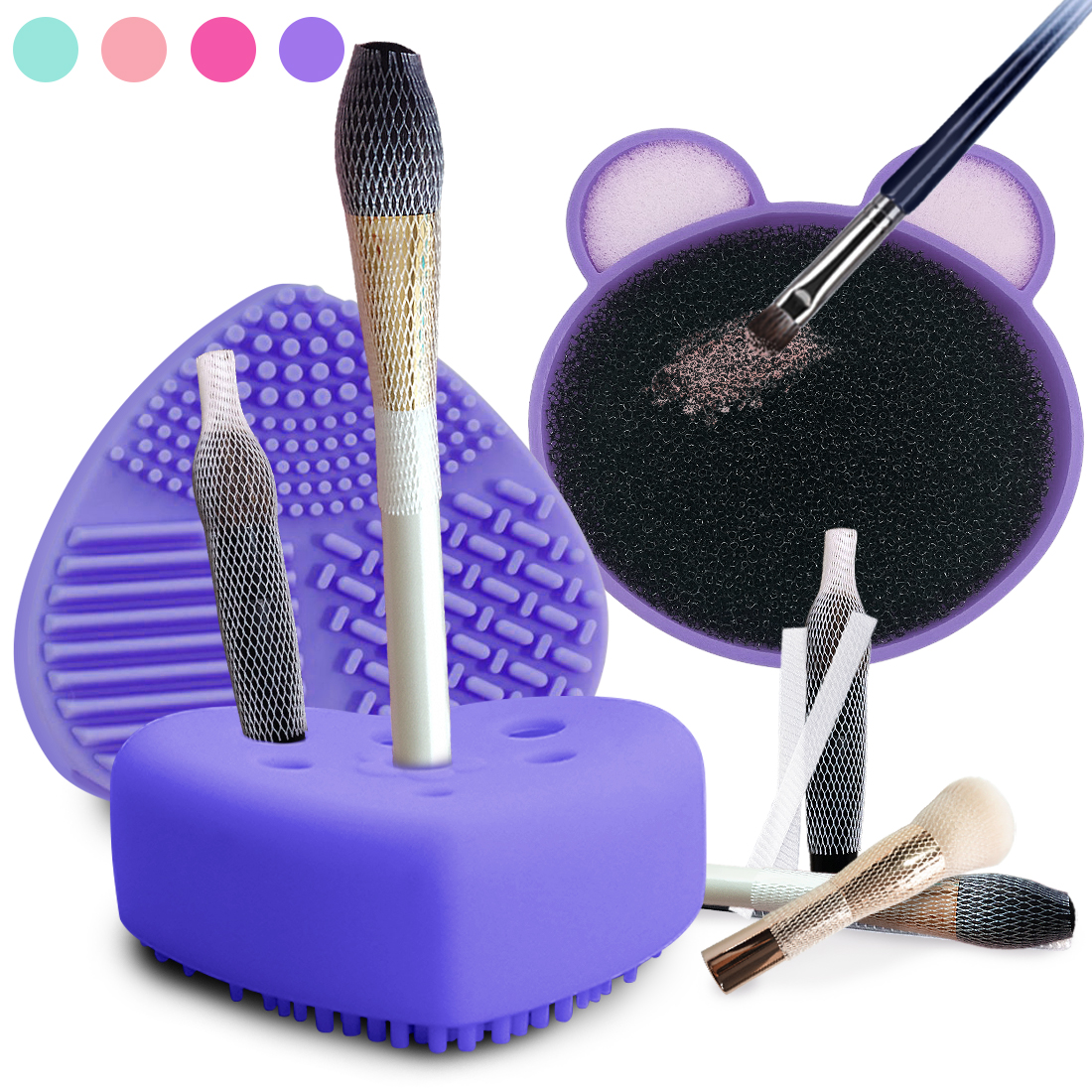 Kalevel Makeup Brush Cleaning Mat Color Removal Sponge Cosmetic Brush Cleaning Pad Set of 3 with