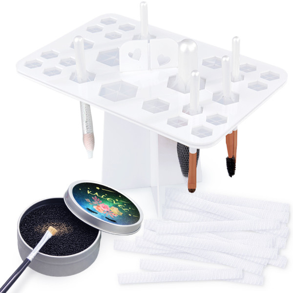 Kalevel 26 Holes Makeup Brush Drying Tree Tower and Color Switcher Removal Sponge Collapsible with Bonus Brush Protector (White Set)