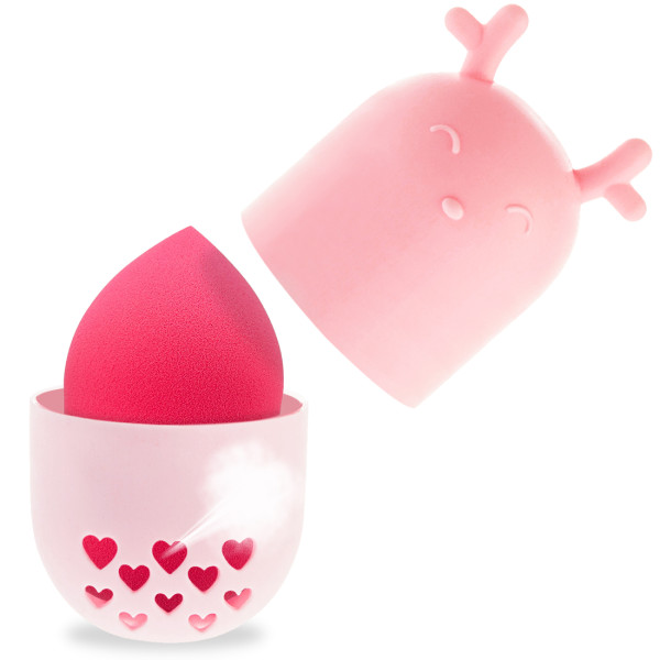 Kalevel Beauty Sponge Holder Container Silicone Makeup Sponge Travel Case Dustproof and Shockproof (Pink)