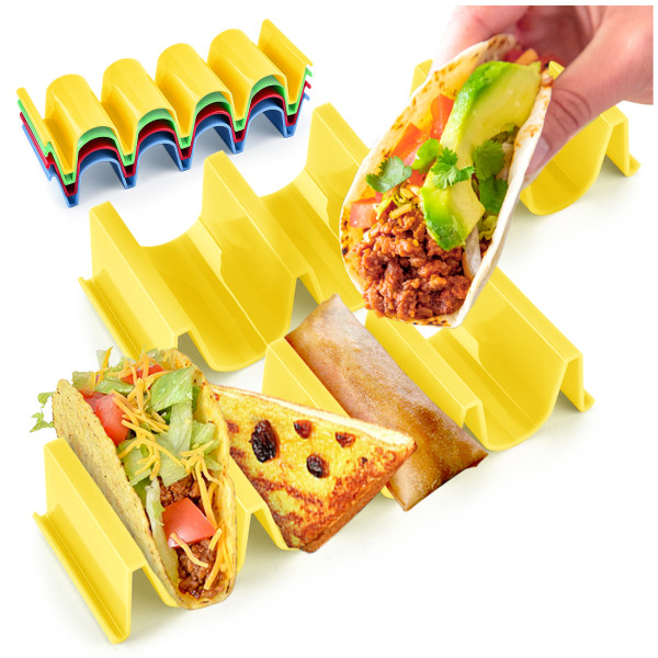 Kalevel Set of 2 Colorful Taco Holder Stand Plastic Dishwasher Safe Taco Holder Plate Shell Tray for Soft and Hard Tacos