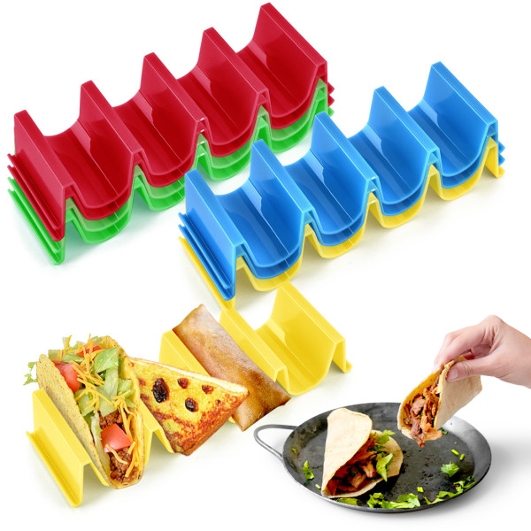 Kalevel Set of 8 Colorful Taco Holder Stands Plastic Soft Taco Stand up Holders Serving Rack Enough for Family Mixed Colors