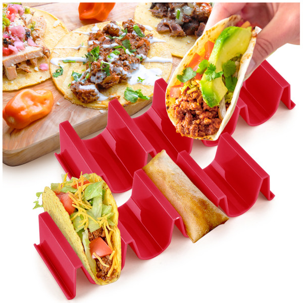 Kalevel Taco Holders Plastic Stand Dishwasher Safe Taco Truck Tray Style Rack 2 Pack for Soft Hard Shells (Red)