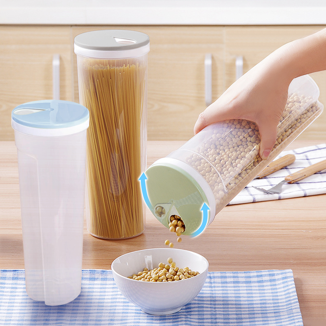 Kalevel 3 Pack Spaghetti Noodle Container Plastic Pasta Canisters Clear