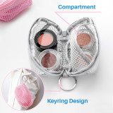 Kalevel 5pcs Mini Bag Makeup Sponge Blender Travel Case Mesh Cosmetic Pouch with Zipper Keyring for Lipstick Earphone Coin