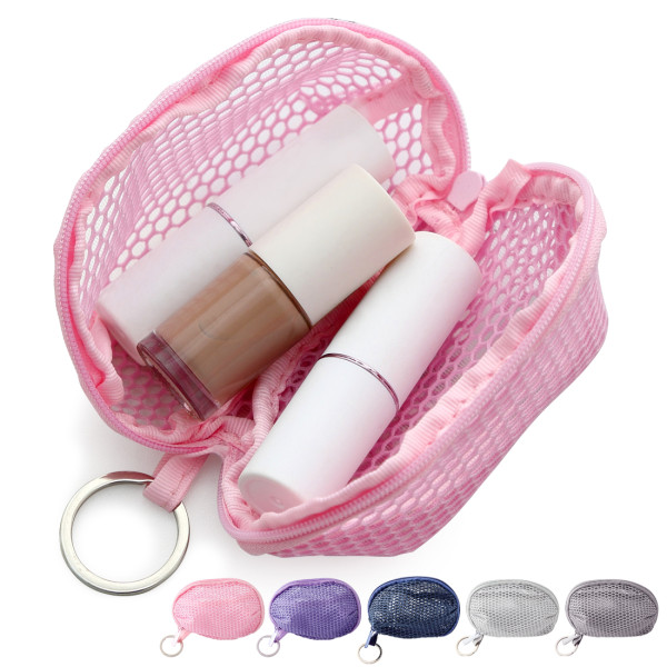 Kalevel Makeup Sponge Case Mesh Beauty Sponge Bag Mini Cosmetic Pouch Zippered Toiletry Bag with Keychain for Women Travel (Pink)