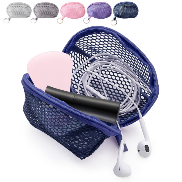 Kalevel Mesh Makeup Sponge Bag Mini Travel Cosmetic Pouch Sponge Blender Case Container for Women with Zipper Keychain (Blue)