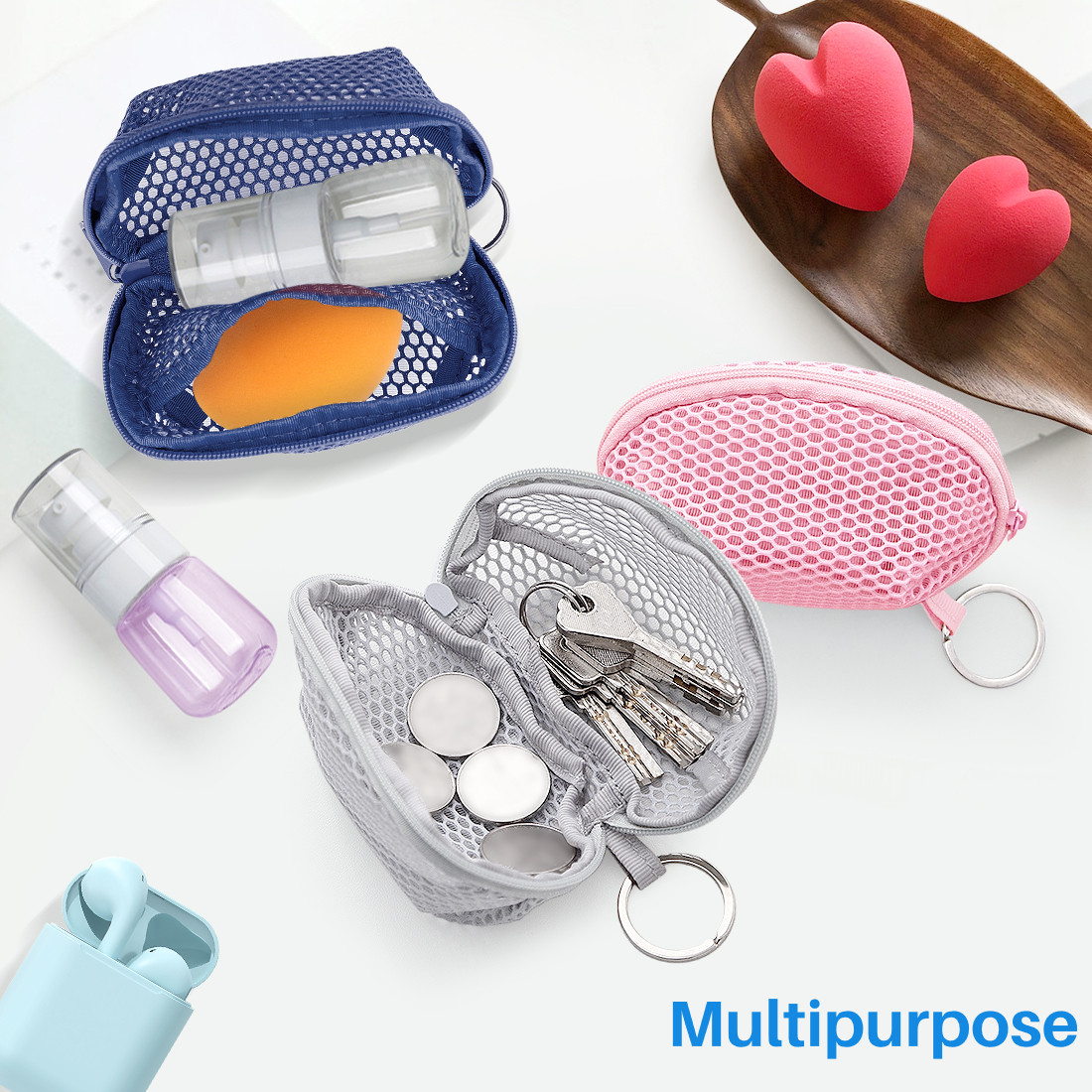 Kalevel Makeup Sponge Mesh Bag Beauty Sponge Travel Case Small Cosmetic Sponge Storage Pouch